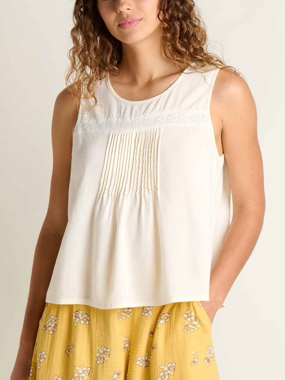 Toad&co Manzana Pin Tuck Tank Egret / XS NEW WITH TAGS NWT